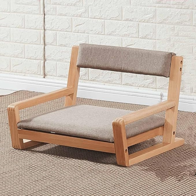 BTZHY Floor Chair Wooden Tatami Floor Chair with Backrest and Armrests Meditation Floor Chair Living Room Floor Chair Portable Legless Chair(Grey2)