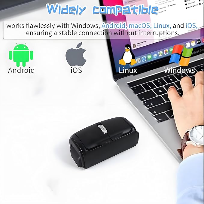 Mini Bluetooth Wireless Mouse Dual-Mode Lazy Finger Ring Mouse - Rotatable Horizontal &amp Vertical Use Multi-System Compatible Ultra Long Battery Life for Laptops PCs and Tablets (Black)
