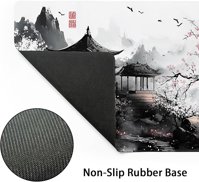 Black Whtie Japanese Gaming Mouse Pad XXL Anime Sakura Cherry Blossom Tree Extended Large Mat Mousepad Desk Pad Non-Slip Rubber Base Stitched Edge Keyboard Pad Playmat for Computer35.4×15.7 Inch