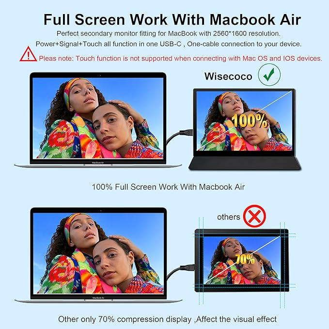 Portable Monitor 9 inch 2K 2560 * 1600 IPS Touch Screen 73% NTSC USB C HDMI Secondary External Computer Laptop LCD Monitor for MacBook Pro Air PC Laptop Phone Xbox PS5