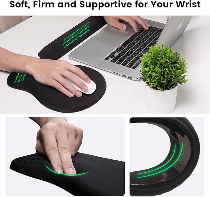 MEKASS Christmas Mouse Pad Ergonomic Mouse Pad and Keyboard Wrist Rest Set Memory Foam Desk Wrist Support for Computer Keyboard Non-Slip Wrist Rest for Typing Gaming Office (Green Christmas Tree)