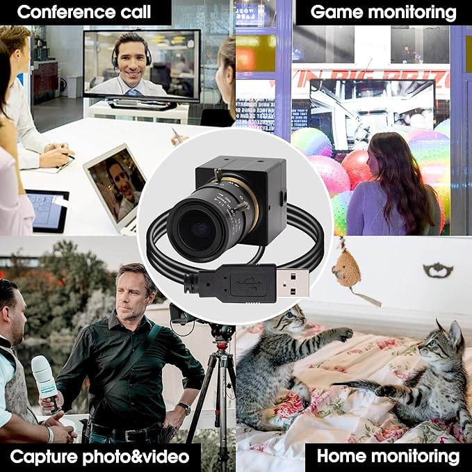 2.8-12mm Varifocal Lens USB Camera 8 Megapixel Webcamera with Image Sensor Webcam Super High Difinition 3264X2448 USB Camera Outdoor Indoor Webcamera for Video Systems