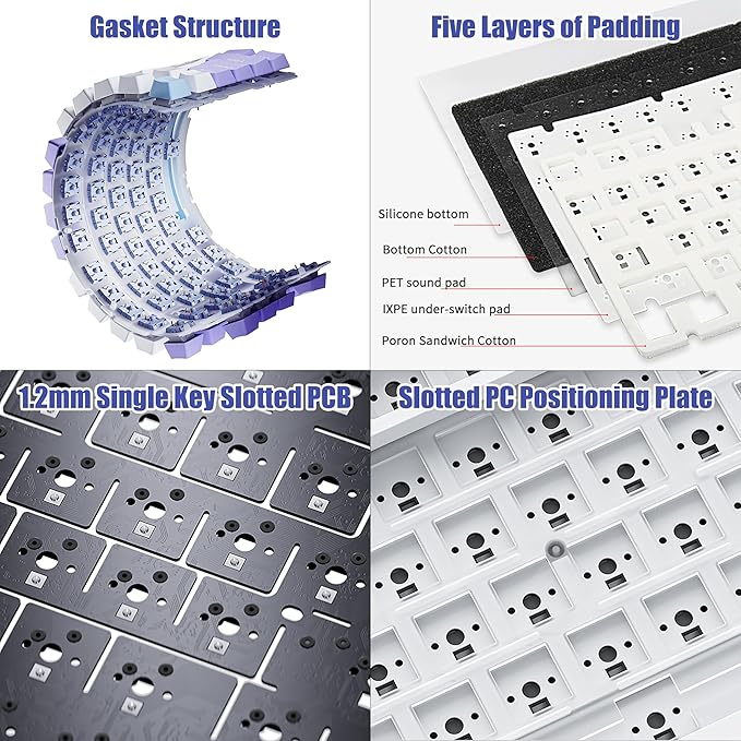 AJAZZ AK820 75% Wired RGB Gasket Mechanical Keyboard with Volume Knob Compact 82 Keys Hot-Swap Keyboard OME Profile PBT Keycap Detachable Type-C Cable (Purple&ampBlue)