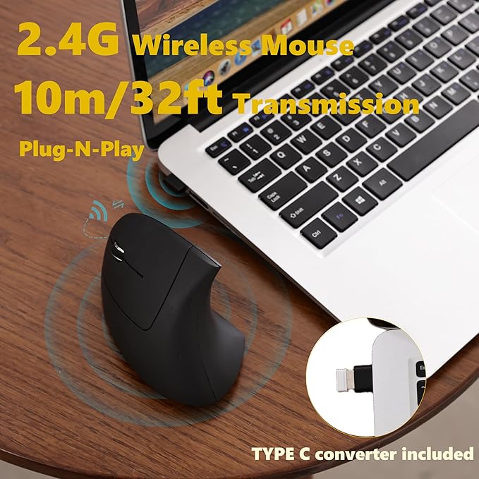 Urby Left Handed Mouse Vertical Left Handed Ergonomic Wireless Mouse Ideal for Lefty Users Gaming &amp Office Use Compatible with Windows/macOS/iPadOS. Black