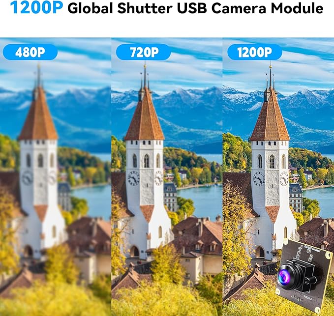 Magnolia Global Shutter USB Camera Module 2MP 90fps High Speed UVC Camera with Wide Angle 200 Degree Fisheye Lens AR0234 Lightburn Webcam Compatible with Windows/Linux/Android and Mac OS