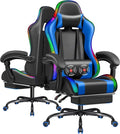 Furmax Gaming Chair with RGB LED Lights Video Game Chair with Footrest and Massage Lumbar Support High Back Reclining Computer Chair with Headrest Swivel Seat Gamer Chair (LED Blue)