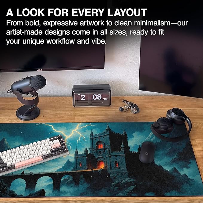 MPCO. Dark Fantasy Large Gaming Desk Pad - 36 x 17 Duraglyde Fabric Thunder’s Wrath Keep Desk Mats - Non-slip Washable Smooth Glide for Precision Gaming &amp Work