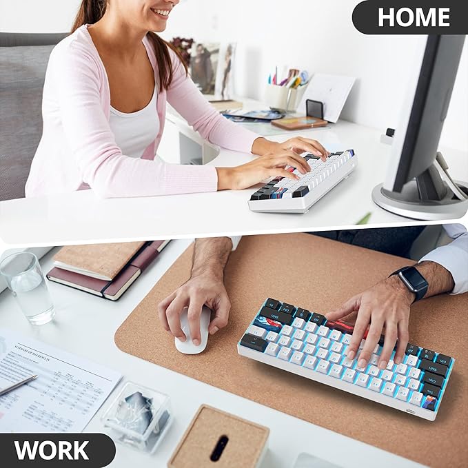 Portable 60% Mechanical Gaming Keyboard 60 Percent Red Switch LED Backlit 61 Keys Mini White USB Wired Office Keyboard for Windows Mac Laptop PC (61 Black &amp White)