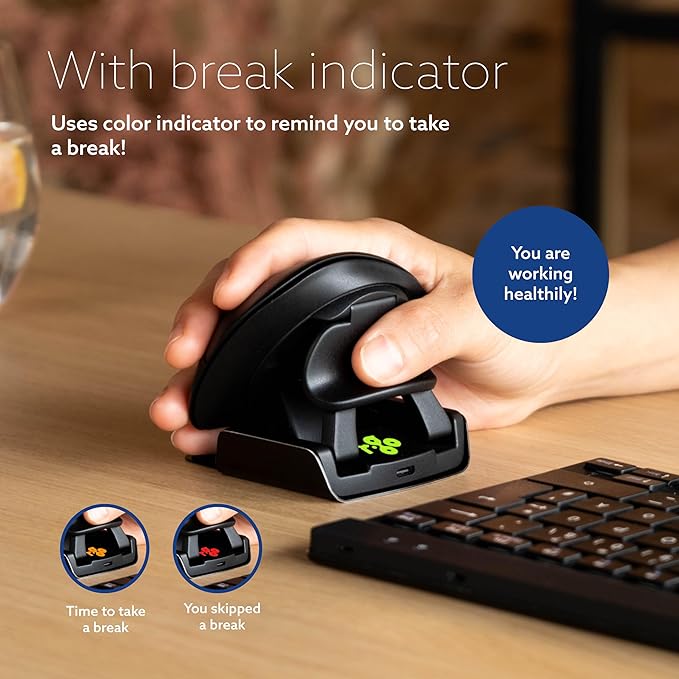 R-Go Twister Ambidextrous Mouse Foldable design Ergonomic vertical With Break Software Duo connection(Bluetooth&ampusb C) Silent Click Prevents Tennis Elbow/RSI For Windows/Mac Black