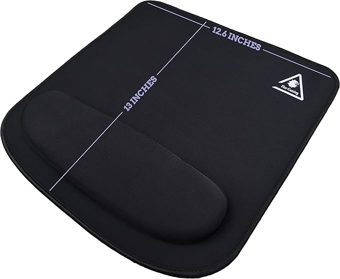 Mouse Pad with Wrist Support - Large (12.6 x 13 inches) Black Cloth Mousepad | Stitched Edges | Non-Slip Rubber Base | Ergonomic Foam Wrist Rest (Large)