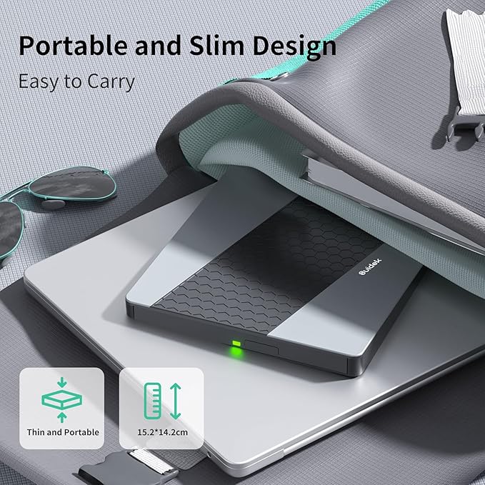 External CD DVD Drive USB 3.0 USB C Portable CD DVD +/-RW Burner DVD Player for Laptop with SD/Micro SD Card Reader 8 in 1 Hub Compatible with Laptop Mac PC Windows Linux
