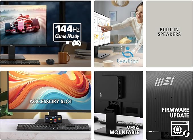 msi PRO MP273Q E14 27-inch IPS 2560 x 1440 (QHD) Computer Monitor 144HzAdaptive-Synch HDMI DP Port VESA Mountable Tilt Speaker 1ms Black