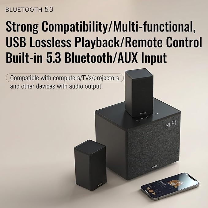 2.1 Computer Speakers with Subwoofer PC Speakers for Desktop with Deep Bass Bluetooth USB Optical Gaming Sound System for Monitor and Laptop