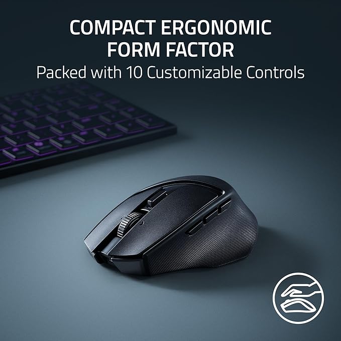 Razer Basilisk Mobile Portable Ergonomic Wireless Gaming Mouse: 10 Programmable Controls HyperScroll - Optical Switches Gen-3 - Long Battery Life - AI Prompt - 2.4 GHz Bluetooth USB C