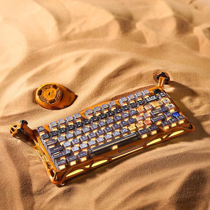 GravaStar Mercury K1 Pro Wireless Mechanical Gaming Keyboard Aluminum Alloy 75% Layout Hot-Swappable RGB Custom Keyboard with Linear Switches – Handcrafted Battle-Worn Yellow Edition
