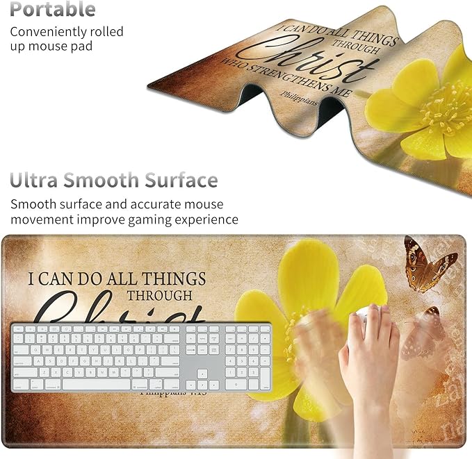 Desk Pad Mat + Wrist Rest Pad + Coasters Set Durable Office Desk Mat 31.5x 11.8 Large Gaming Mouse Pad Extended Non-Slip Rubber Base Keyboard Pad for Laptop &amp Home Bible Verse Philippians 4:1