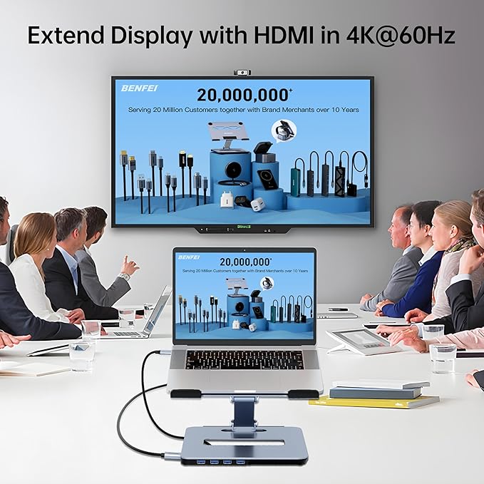 BENFEI Laptop Stand with USB C 6in1 Docking Station HDMI 4K@60Hz 4*USB3.0 100W PD Compatible with MacBook Pro/Air iPad Pro XPS Thinkpad