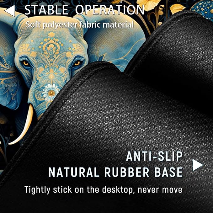 Large Mouse Pad with Mouse Wrist Rest 31.5x11.8 in Extended Mouse Mat with Non-Slip PU Base Ergonomic Memory Foam Wrist Rest for Work &amp Gaming Writing Pad Flowers Ornate Elephant Office Desk P
