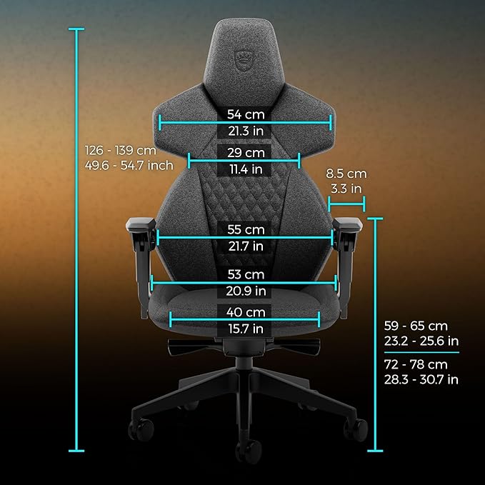 noblechairs Dawn TX Gaming Chair - Granite-Ergonomic Desk Chair with Folding Armrests Synchronous Mechanism Fabric Cover Lumbar Support Universal Wheels
