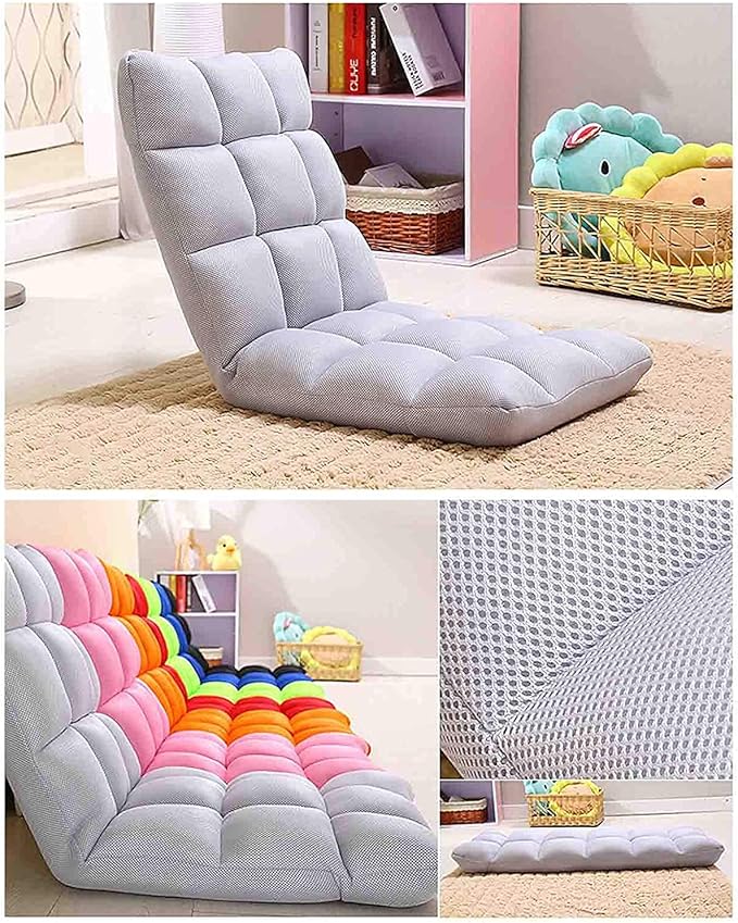 Foldable Floor Chair with Back Support All-in-One Comfort Cushion for Reading Gaming Sofa Chair - Portable Floor Lounger Available in 6 Colours (Color : Grey)