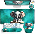 Desk Mat Pad Large Gaming Mouse Pad with Wrist Rest Wrist Support Ergonomic Mouse Pad Keyboard Mat Wrist Rest Cup Coaster Home Office Desk Accessories Decor Supplies Cute Elephant