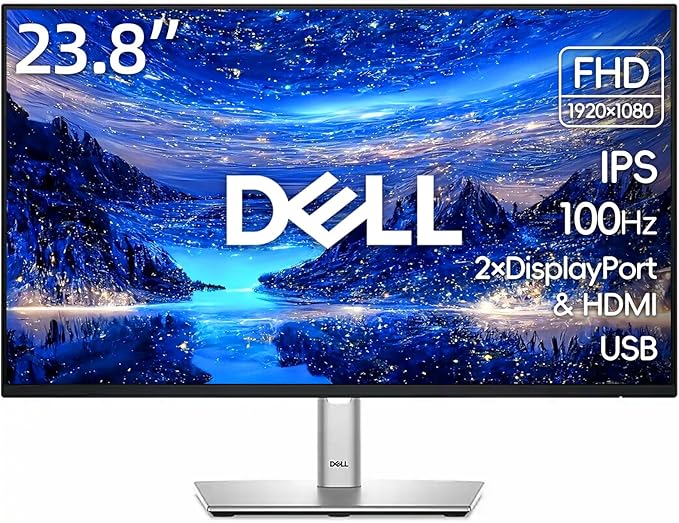 Dell P2425HE 24 IPS FHD Monitor 100Hz 1500:1 Contrast Ratio 99% sRGB USB-C HDMI USB-A VGA DisplayPort Height Tilt Swivel Pivot Silver