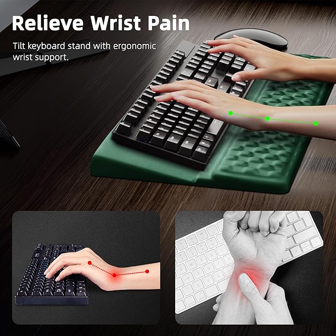 Ospelelf Keyboard Wrist Rest Pad Comfy Ergonomic Keyboard Stand Riser Holder Computer Wrist Support Cushion forTyping Green