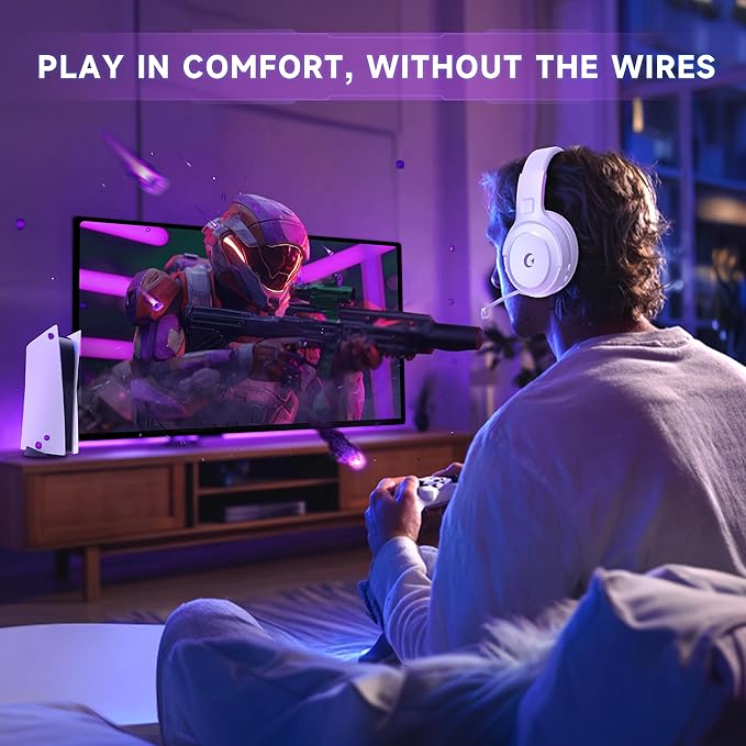COOLV Wireless Gaming Headset for PS5/PS4PC 2.4GHz&ampBluetooth 5.3 Gaming Headphones with Noise Canceling Mic 20ms Low-Latency 50+Hr Battery Type-C- White