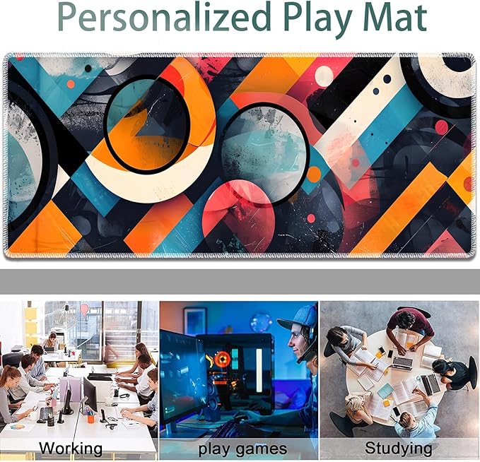 Large Gaming Mouse Pad + Keyboard Wrist Rest + Wrist Support + Coaster Set Memory Foam Ergonomic for Easy Typing XXL Extended Gaming Mouse Pad Table Pad - Abstract Geometric Pattern