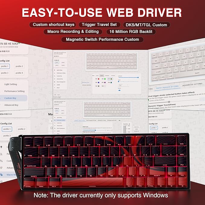 AULA WIN68 HE MAX - Hall Effect Gaming Keyboard with Magnetic Switch Adjustable Actuation Fast Trigger Mode 8KHz Polling Rate RGB Backlit Wired Mechanical Gaming Keyboard 60 Percent Compact Design