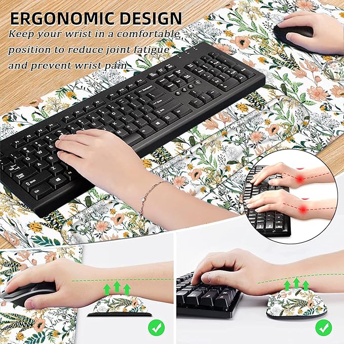 LATEEFAH Desk Mat Mouse Pad with Wrist Rest 4-in-1 Large Mouse Pads for Desk Ergonomic Mouse Pad and Keyboard Wrist Rest Gaming Keyboard Mat for Office Home
