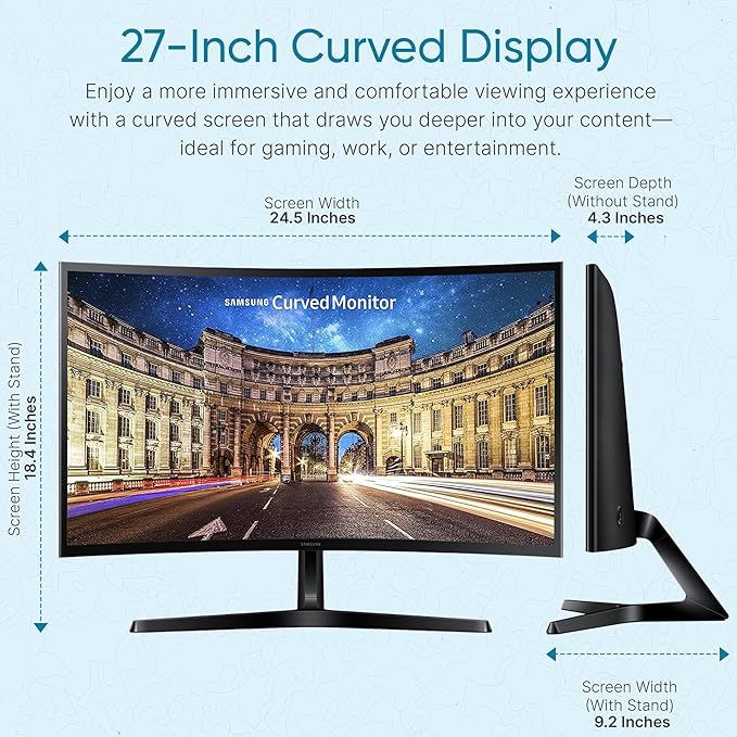 Samsung S36GD 27 Curved Monitor – LCD FHD 16:9 1920x1080 HDMI VGA VESA Eye Saver &amp Flicker-Free Tech – Boomph's Comprehensive Ultimate Performance Cloth Solution for Your Workspace