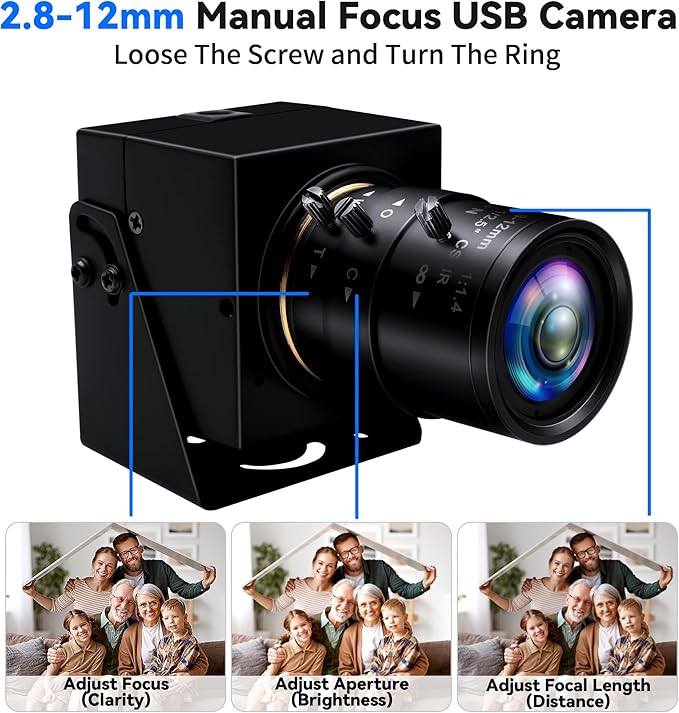 MMlove 1200P USB Camera 4X Optical Zoom Webcam with 2.8-12mm Manual Lens90fps Global Shutter High Speed CameraPlug and Playfor Windows/Mac/Linux/Android Conferencing/Streaming