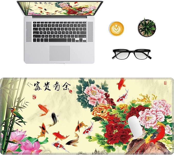 LL-COEUR XXL Landscape Gaming Mouse Pad Computer Keyboard Mat Office Desk Pad (Fish 35.4 x 15.7 x 0.12)