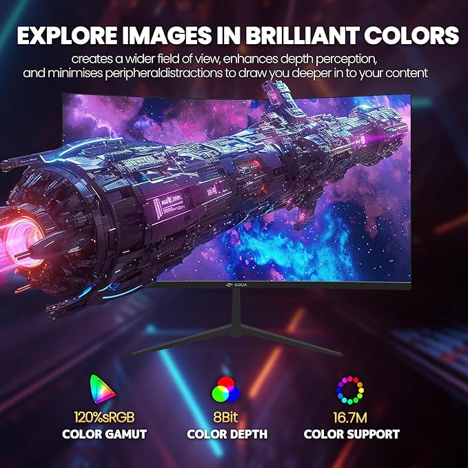 CRUA 32Inch Curved Gaming Monitor FHD(1920 * 1080P) VA Screen 165Hz/200Hz 1800R VA Screen 120% sRGB Computer Monitor that Support AMD Freesync HDMI DP Wall Mountable Installs-Black