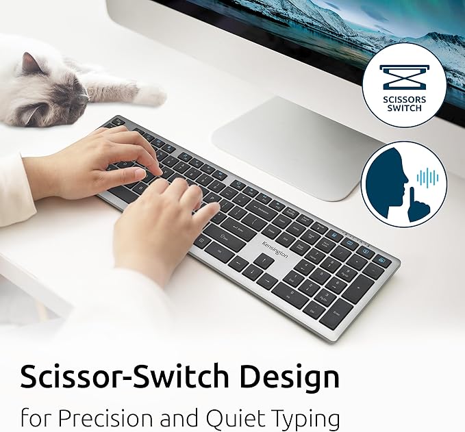 Kensington KB535 Wireless Keyboard Bluetooth &amp 2.4GHz Connection Full-Size Layout Quiet Scissor-Switch Keys Programmable Copilot Hotkey Compatible with Windows Black (K75408NA)