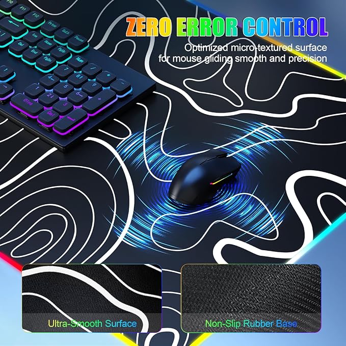 Mouse Pad with Foldable Phone Holder Wireless Charging Desk Mat RGB Gaming Mousepad Large Desk Pad with Non-Slip Base Waterproof Keyboard Pad Classic Black (XXL Stand Topographic)