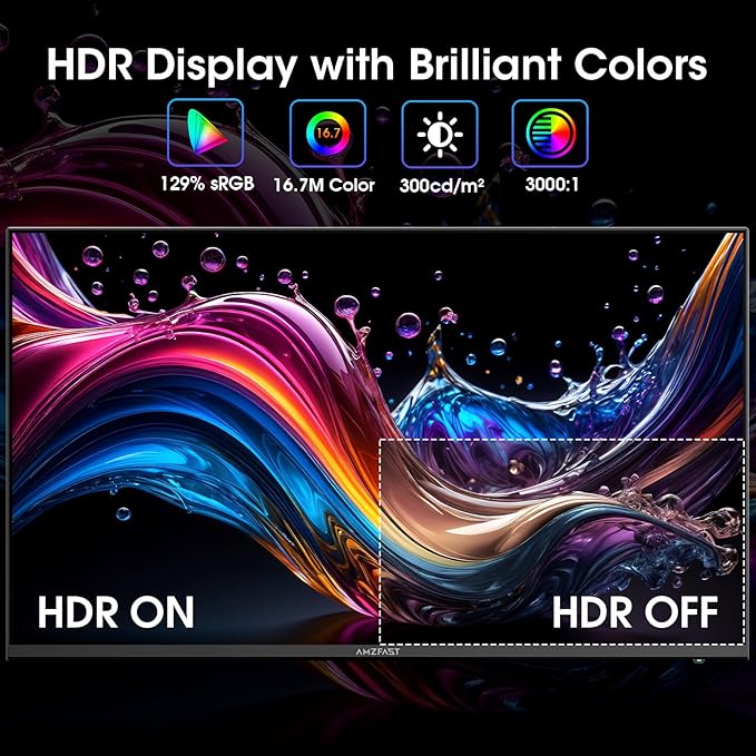 Amzfast 24 Inch Gaming Monitor 180Hz 200Hz FHD 1080p Computer Monitor 1ms Adaptive Sync 3000:1 129% sRGB HDR Display Eye Care VESA 75x75 Metal Stand HDMI 2.0 | DP 1.4 AMZG24X1