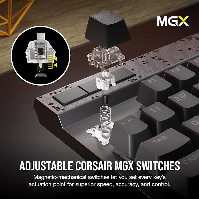 CORSAIR K70 MAX RGB Magnetic Mechanical Wired Gaming Keyboard – MGX Adjustable Switches Simultaneous SOCD and Rapid Trigger PBT Double-Shot Keycaps Sound Dampening 8000Hz Polling QWERTY NA Black