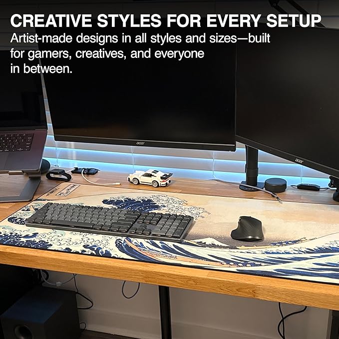 MPCO. Original Large Gaming Desk Mat – 36 x 17 Duraglyde Ukiyo-E Great Wave Full Desk Mouse Pad for Smooth Precision – Non-Slip Washable Extra-Large PC Mouse Pad for Gaming Sessions