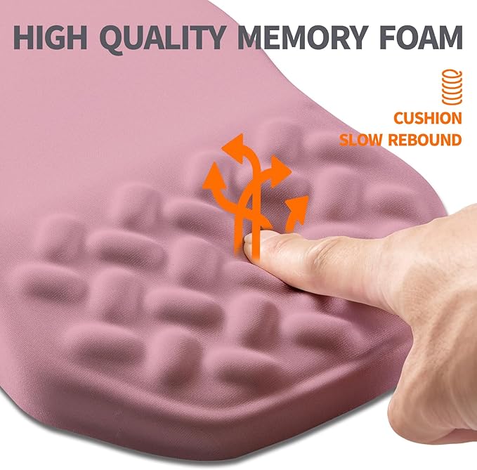 Ergonomic Slope Mouse Pad Wrist Support Wrist Rest Mousepad for Carpal Tunnel Pain Relief with Massage Bulge and Slow Rebound Memory Foam (12x8 inch Dark Pink)
