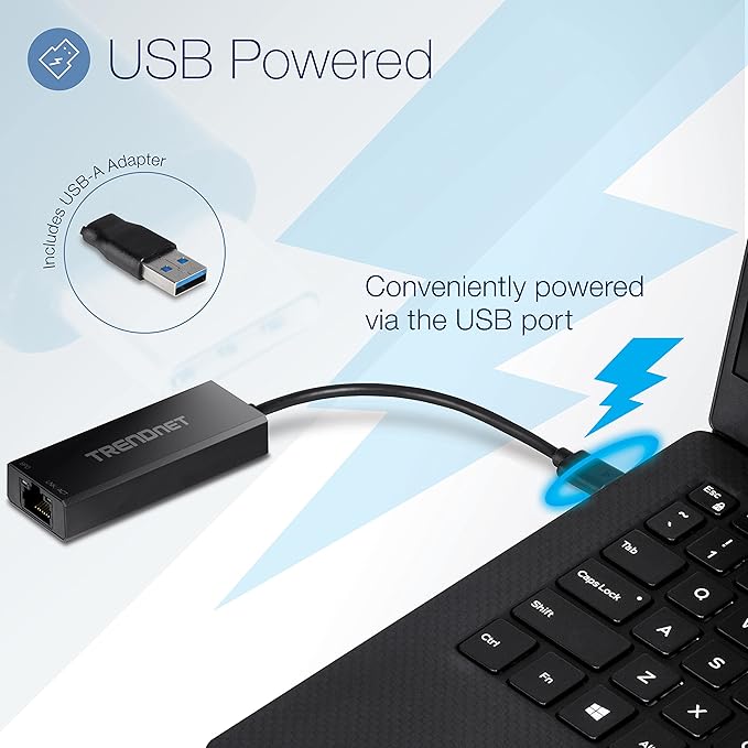 TRENDnet USB-C 3.1 to 2.5GBASE-T Ethernet Adapter TUC-ET2G NDAA &amp TAA Compliant Windows &amp Mac Compatible USB Type-C to USB-A Converter Included Up to 2.5Gbps Speeds Black