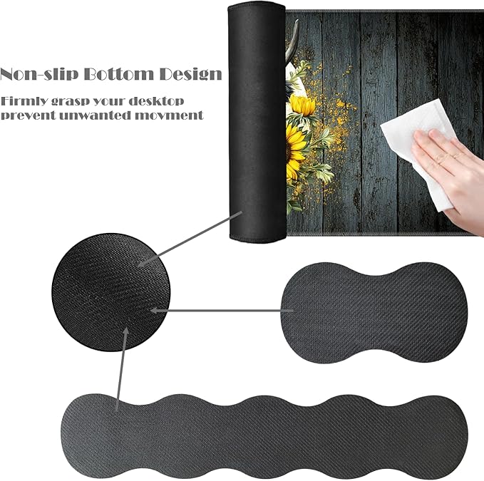Ergonomic Keyboard Wrist Rest &amp Mouse Pad Wrist Rest SetXL Gaming Desk Mat 31.5x 11.8Non-Slip BaseMemory FoamEasy Typing Pain Relief for Office &amp HomeHighland Cow Sunflowers
