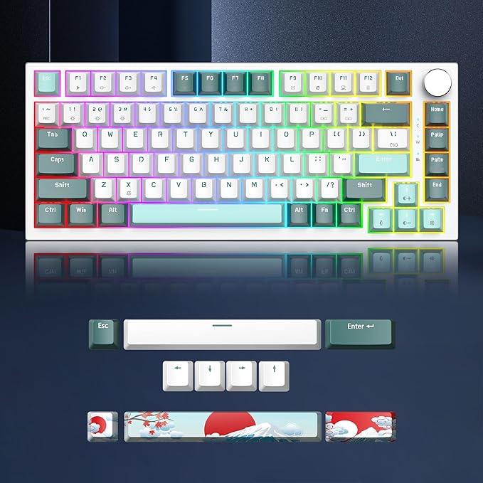 Owpkeenthy 75 Percent Gaming Keyboard Gasket Mounted 82 Key Wired Mechanical Keyboard Hot Swappable with Knob Linear Red Switch RGB Backlit for PC Laptop (Forest)