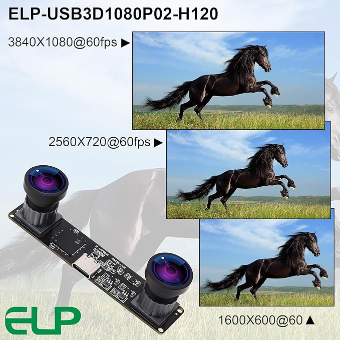 ELP 4MP Dual Lens USB Camera - Wide Angle 1080P 60fps Lightburn Mini UVC USB2.0 Laser Engraver Camera Module for Computer &amp Raspberry Pi