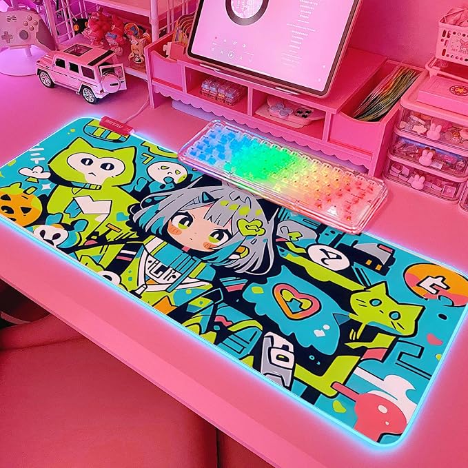 JMIYAV Pink RGB Gaming Mouse Pad 31.5x12 Inch PC XL Large Extended Glowing Led Light Up Desk Pad Non-Slip Rubber Base Computer Cute Mousepad Mat Desk Accessories Gaming Setup 377