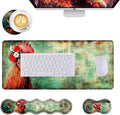 Mouse PadLarge Desk Mat Set 4in1 XL Mousepad + Keyboard Wrist Rest+Mouse Wrist Rest+Coaster with Ergonomic Desk Pad for Home Office Table Computer Cover -Flower Crown Rooster
