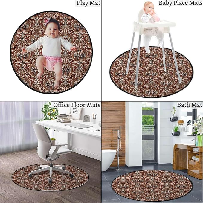 Multicolor Round RugCircle RugFarmhouse Distressed Non Slip Area Rug Round Rugs for Living Room Kitchen Bedroom Bathroom Flower Ornament Mandala Diameter 39.4 in