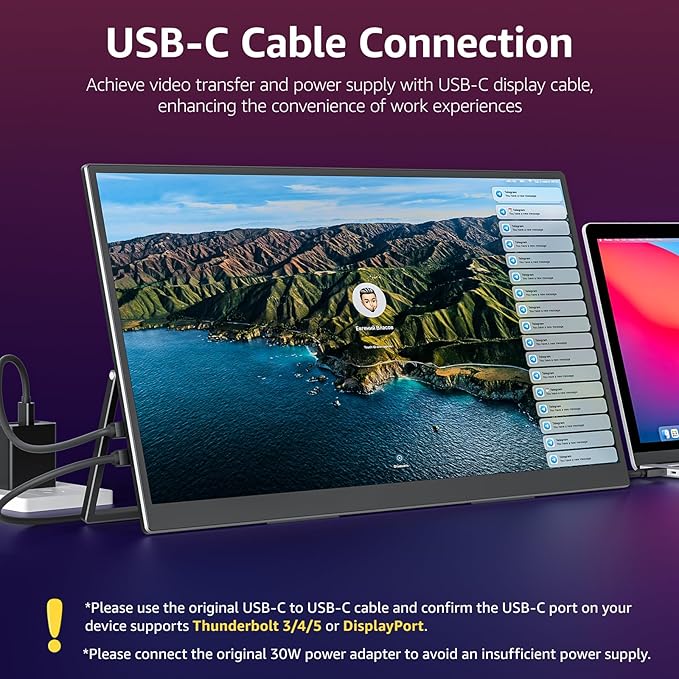 VisionOwl Portable Monitor for Laptop IPS USB-C HDMI Travel Second Monitor for MacBook Pro Air PC PS5 Xbox Portable Second Screen Built-in Kickstand Speakers VESA Mountable 18.5 Inch