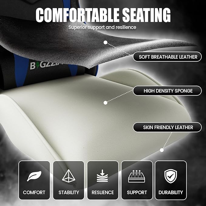 Bigzzia Gaming Chair Computer Game Chair with Lumbar Support Comfortable Video Game Chairs for Adults Kids Racing Style Gamer Chair with 360°-Swivel Seat and Headrest（Blue）